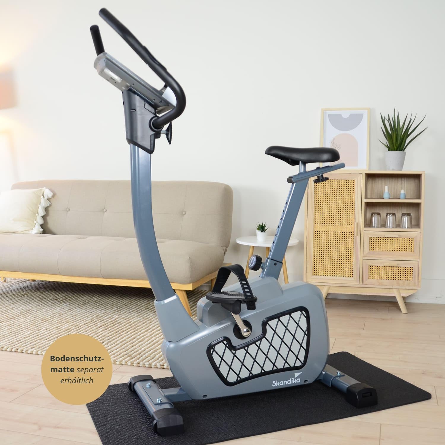 Skandika Wiry Ergometer Heimtrainer 11kg Schwungmasse 24 Trainingsprogramme 32 Widerstandsstufen Magnetbremssystem Bluetooth Kinomap App-Steuerung Transportrollen (grau)