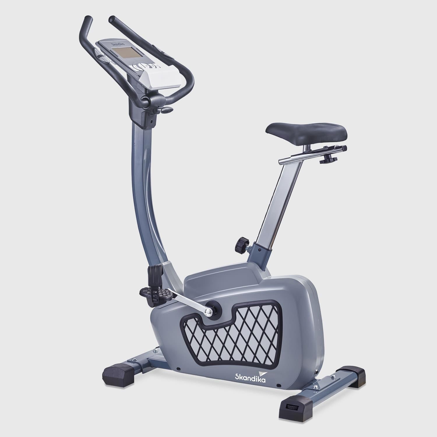 Skandika Wiry Ergometer Heimtrainer 11kg Schwungmasse 24 Trainingsprogramme 32 Widerstandsstufen Magnetbremssystem Bluetooth Kinomap App-Steuerung Transportrollen (grau)